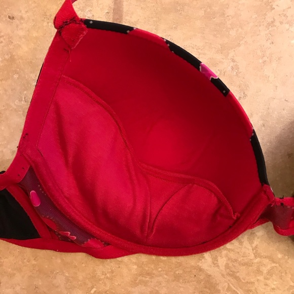 Fredericks of Hollywood Sexy Push Up Bra 34DD Black Red Pink Hearts Underwire - Picture 13 of 15
